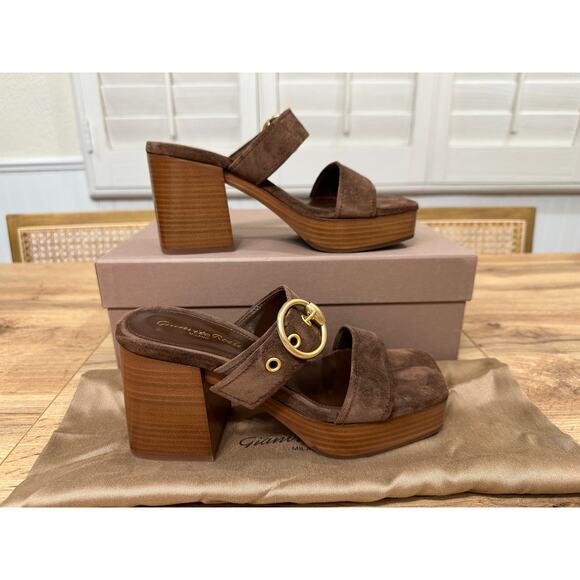 Gianvito Rossi Suede Buckle Dual-Band Platform Slide Sandals 7.5 US 37.5 EU NIB - Picture 3 of 14
